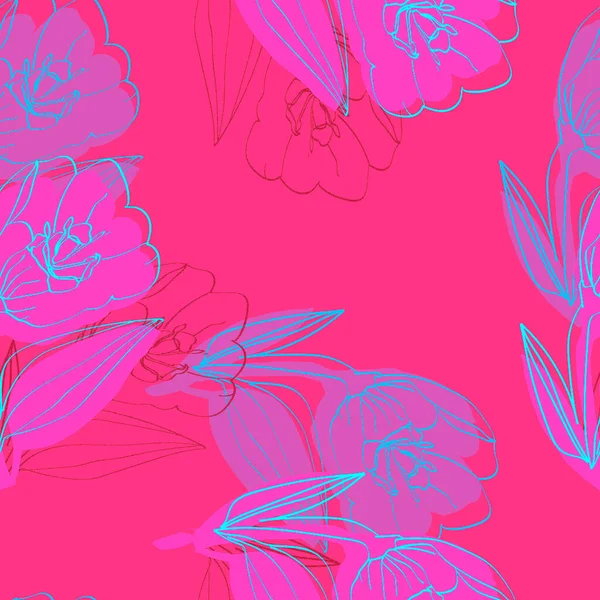 Dekorative Tulpe Nahtloses Muster Bild Auf Weißem Und Farbigem Hintergrund — Stockfoto