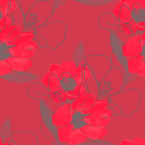 红黄郁金香无缝图案 白色和彩色背景上的图像 — 图库照片