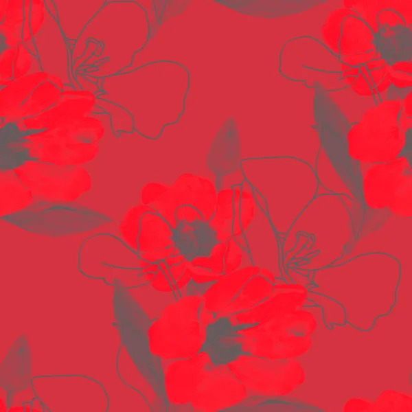Красный Желтый Тюльпаны Бесшовный Узор Изображение Белом Цветном Фоне — стоковое фото
