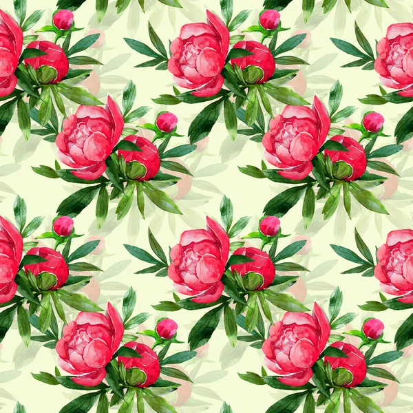 Peonies Seamless Pattern Flowers Watercolor Illustration — Stock Photo, Image