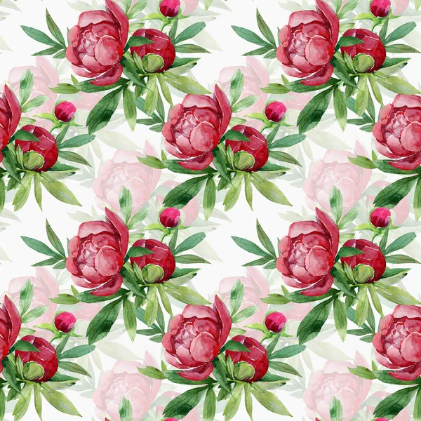 Peonies Seamless Pattern Flowers Watercolor Illustration — Stock Photo, Image