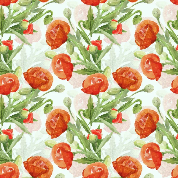 Poppies Seamless Pattern Image White Colored Background — Stock Photo, Image