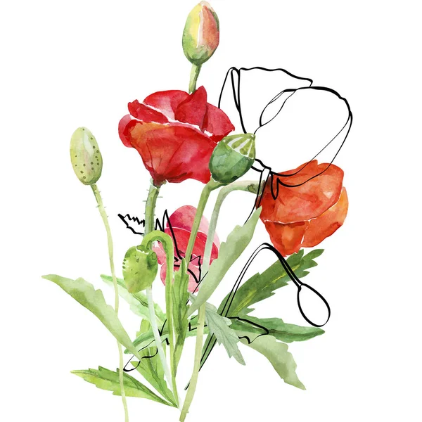 Blooming Poppy Buds Image White Colored Background Pattern — Stockfoto