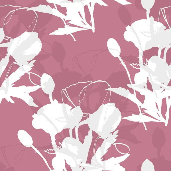 开花和罂粟芽白色和彩色背景上的图像 无色图案 — 图库照片
