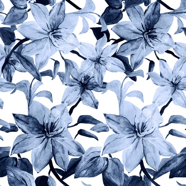 Watercolor White Flowers Image White Colored Background Seamless Pattern — Stock Photo, Image