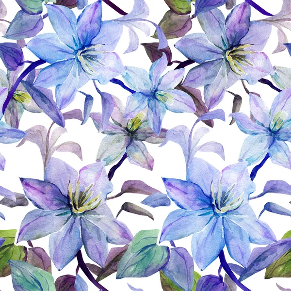 Aquarelwit Bloemen Afbeelding Witte Gekleurde Achtergrond Naadloos Patroon — Stockfoto