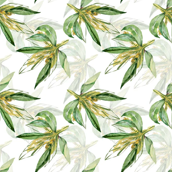 Decorative Tree Branch Insects Image White Colored Background Seamless Pattern — Φωτογραφία Αρχείου