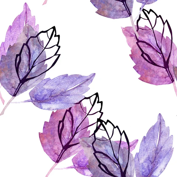 Watercolor Graphic Leaves Image Background Seamless Pattern — Stock Photo, Image