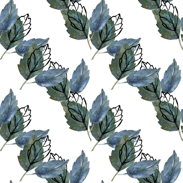 Aquarell Grafische Blätter Bild Auf Hintergrund Nahtloses Muster — Stockfoto