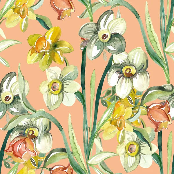 Narcissus flowers pattern — Stock Photo, Image