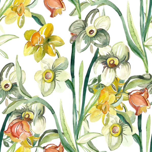 Narcissus veldboeket patroon — Stockfoto