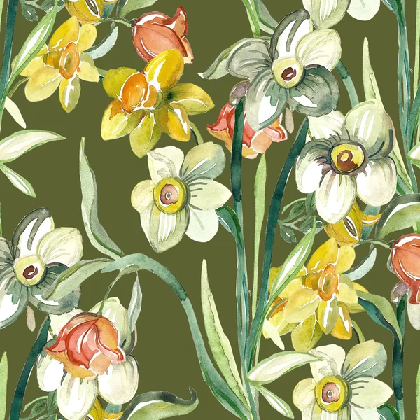 Narcissus flowers pattern — Stock Photo, Image