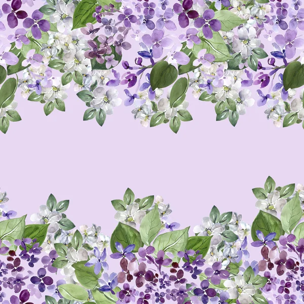 Spring blooming lilac branch and apple blossom pattern — Stock Photo, Image