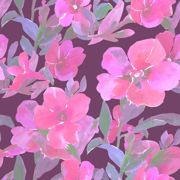 Ilustração aquarela de flores petúnias padrão sem costura — Fotografia de Stock