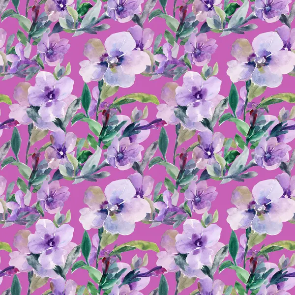 Ilustración de acuarela de flores de petunia patrón sin costura —  Fotos de Stock