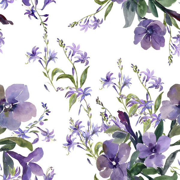 Watercolor illustration of petunia flowers seamless pattern — Stock Photo, Image