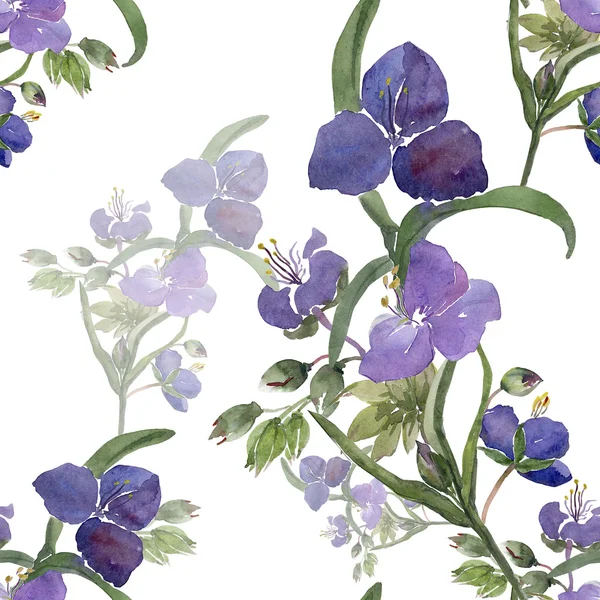 青い花のシームレスなパターンの水彩イラスト — ストック写真