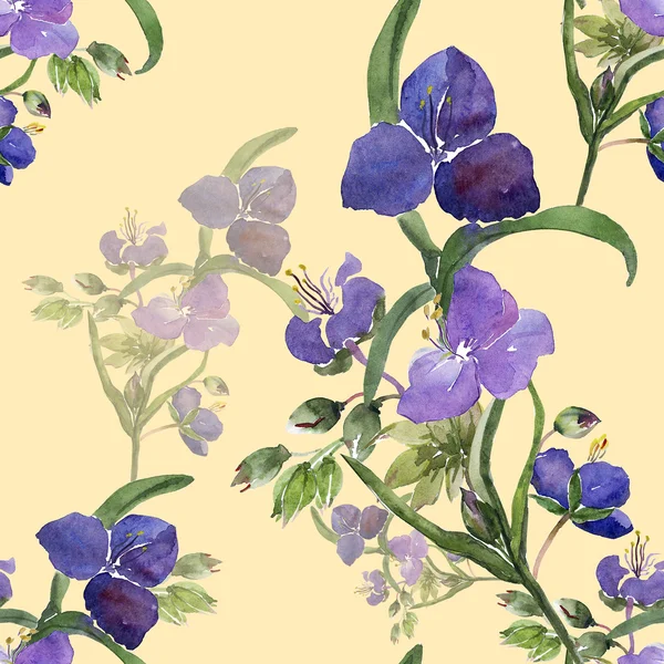 青い花のシームレスなパターンの水彩イラスト — ストック写真