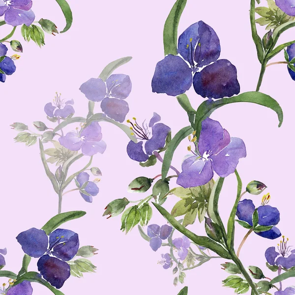 Illustrazione ad acquerello di fiori blu modello senza soluzione di continuità — Foto Stock