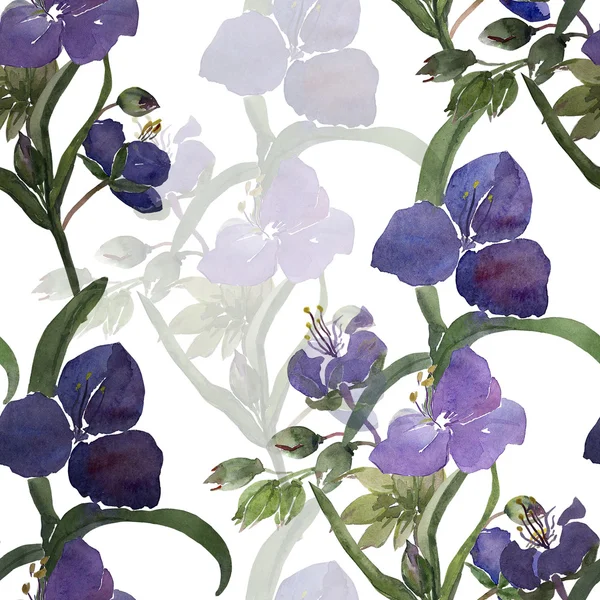 Aquarel illustratie van blauwe bloemen naadloze patroon — Stockfoto