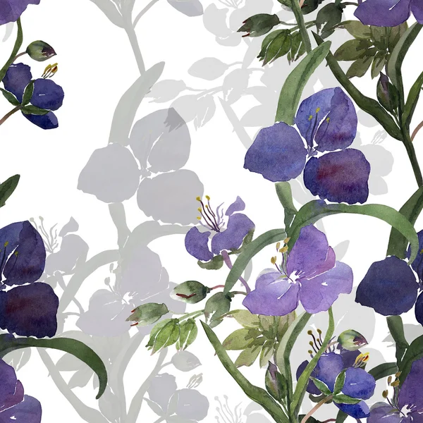 Illustrazione ad acquerello di fiori blu modello senza soluzione di continuità — Foto Stock