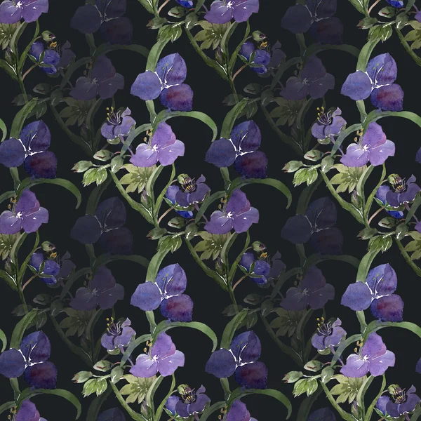 Watercolor illustration of blue flowers seamless pattern — Stock Photo, Image