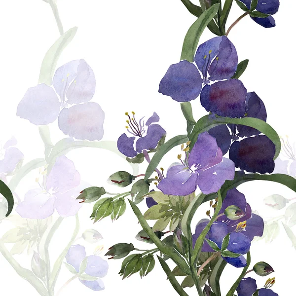 Mavi çiçekler seamless modeli suluboya çizimi — Stok fotoğraf