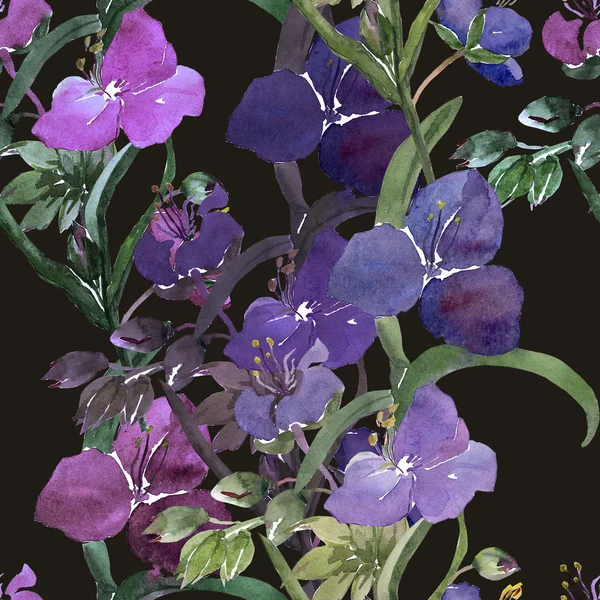Ilustração aquarela de flores azuis padrão sem costura — Fotografia de Stock
