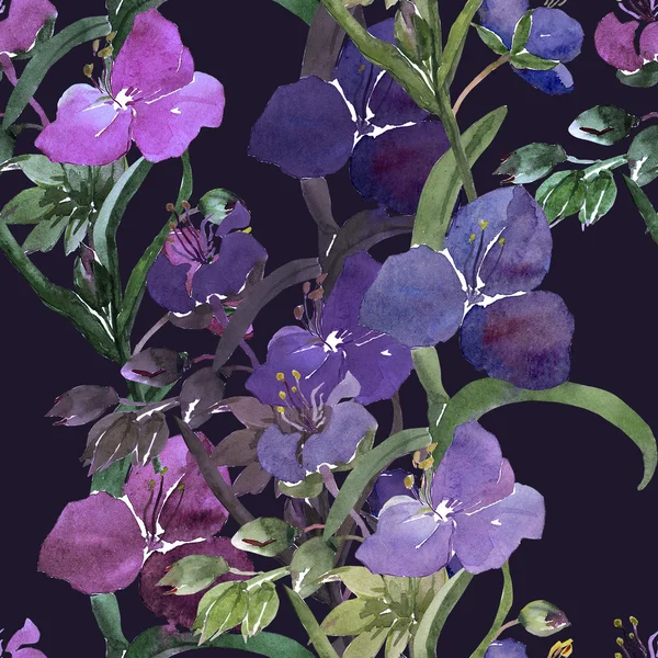 Illustrazione ad acquerello di fiori blu modello senza soluzione di continuità — Foto Stock