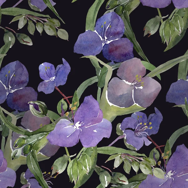 Illustration aquarelle de fleurs bleues motif sans couture — Photo