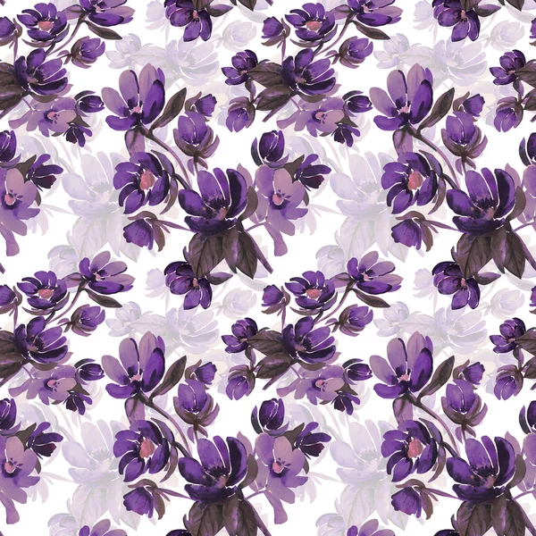 Akvarell illustration blommor seamless mönster — Stockfoto