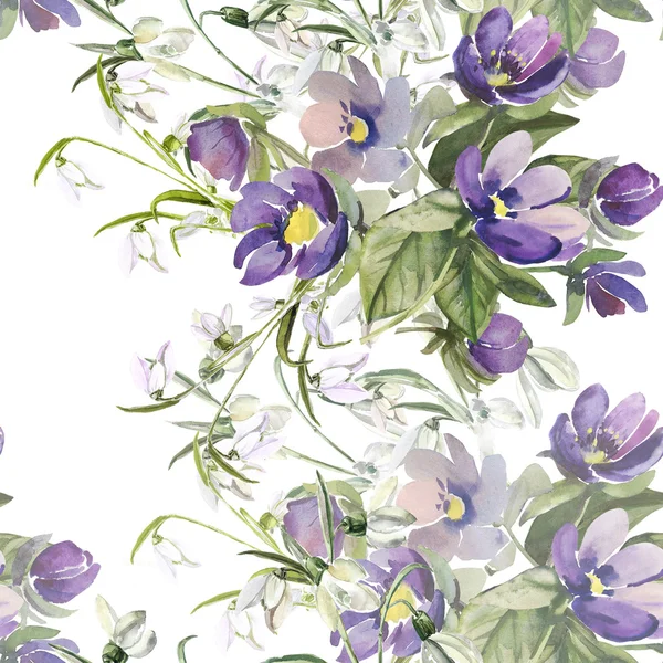 Watercolor illustration seamless pattern of flowers — Stock Photo, Image