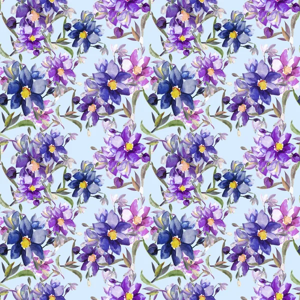 Watercolor seamless pattern from blue snowdrop — Stock Photo, Image