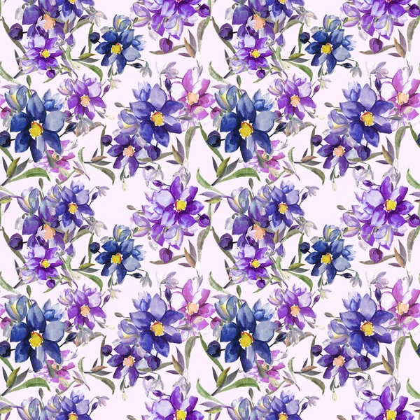 Watercolor seamless pattern from blue snowdrop — Stock Photo, Image