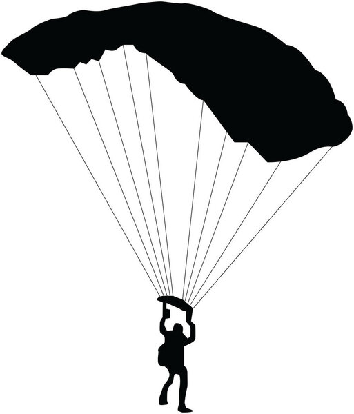 Vector illustration of silhouettes skydiver, parachute jumper. Skydiver, silhouettes parachuting vector illustration
