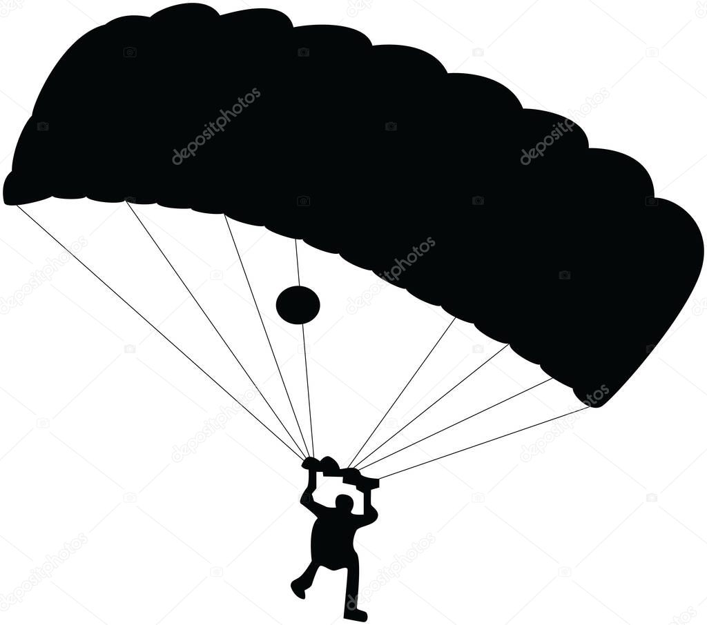 Vector illustration of silhouettes skydiver, parachute jumper. Skydiver, silhouettes parachuting vector illustration