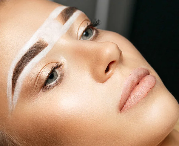 Closeup Shot Young Woman Perfect Skin Preparing Permanent Makeup Procedur — Stock Photo, Image