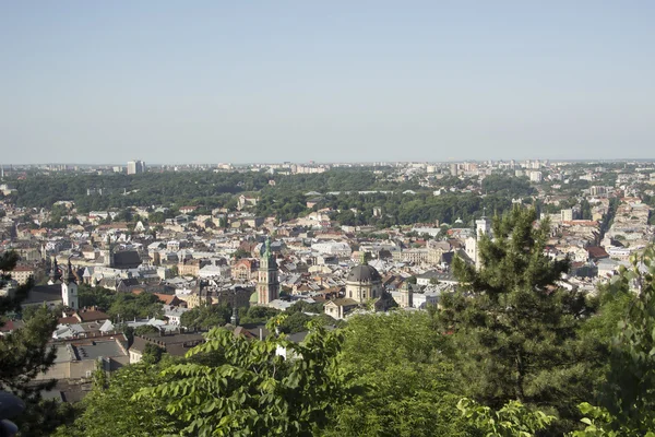 Vista do Lviv através das árvores — Fotografia de Stock