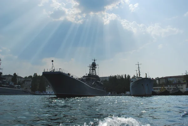 Statki Wojenne Zatoce Sewastopol Krym Ukraina — Zdjęcie stockowe