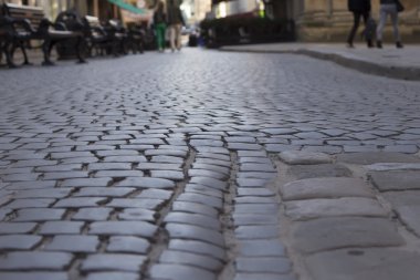 Lviv, Ukrayna-Haziran 6, 2015: Turist yürüyüş kaldırım üzerinde