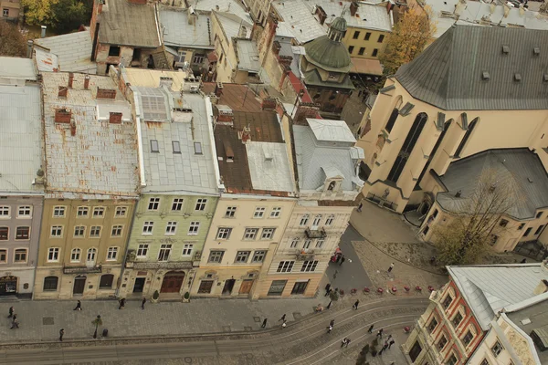 LVOV, UKRAINE - OCT. 20: Top view On a Rynok Square.20.10.2013 — Stock Photo, Image