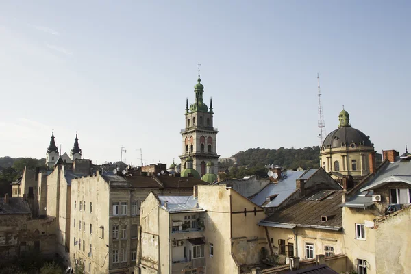 Widok z wysokości na atrakcje Lwowa — Zdjęcie stockowe