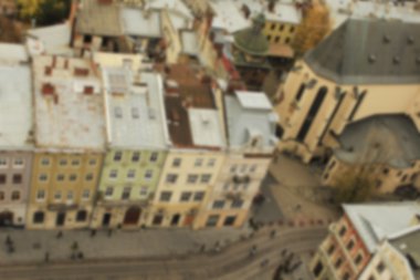 Üstten görünüm üzerinde bir kare Lviv.Blurring arka planda. 