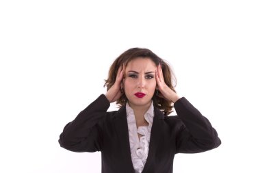 Başını tutan mutsuz iş kadın