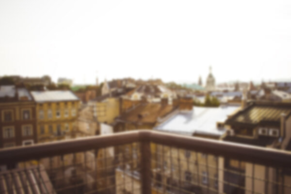 View from the balcony on Lviv.Blurred background