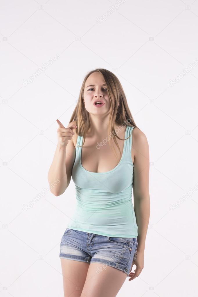 young woman pointing the finger