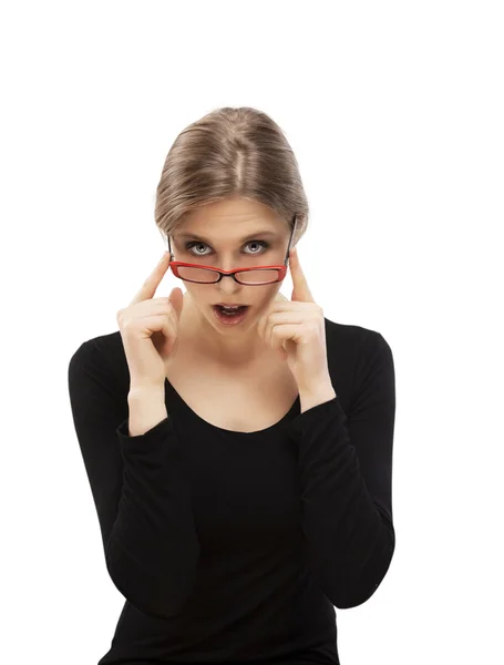 Girl with red glasses — Stock Photo, Image