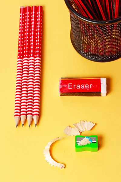 Erasure sharpener and pencils — Stock Photo, Image