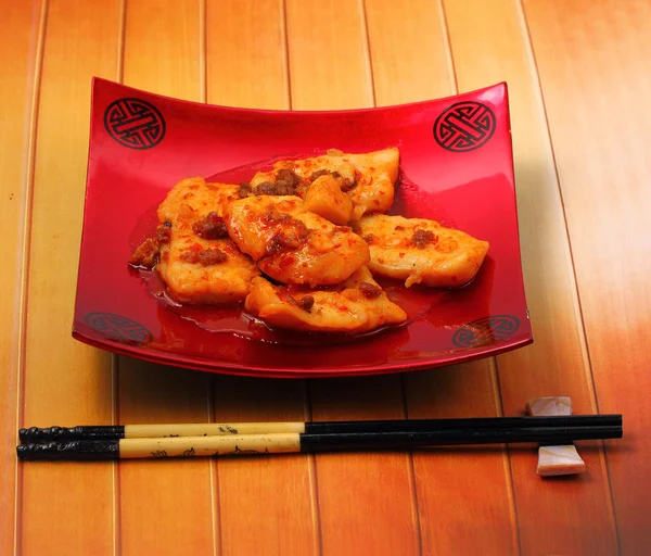 Sirchuan style stir fried fish — Stock Photo, Image