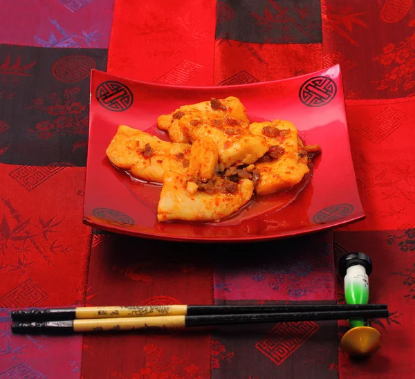 Sirchuan style stir fried fish — Stock Photo, Image